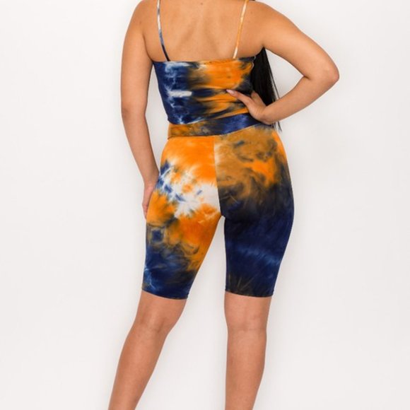 Women's Navy Blue White & Rust Tie Dye Pattern Rider Biker Set- 2 Piece - Picture 4 of 4